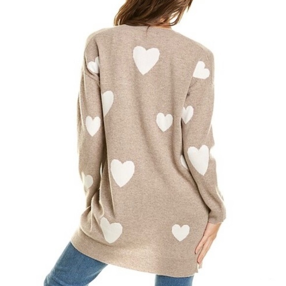 MAGASCHONI Heart Open Front Cashmere Cardigan in Pebble Heather/Frost White Sz M - Picture 2 of 9